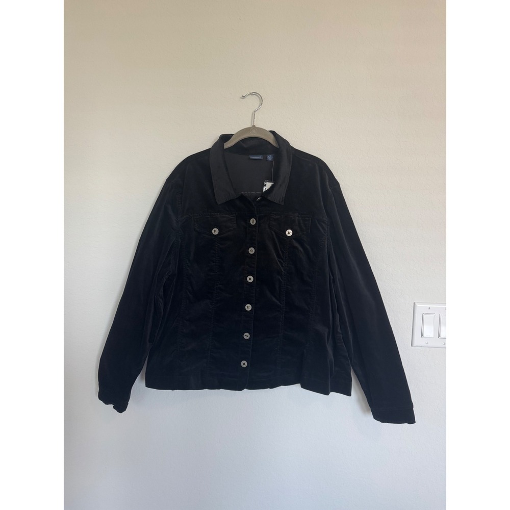 Westbound Women XL Black Corduroy Button Front Jacket Stretch Cotton NWT-0714